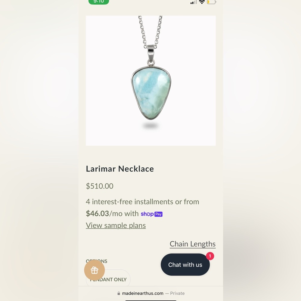 Larimar Necklace with 22”chain